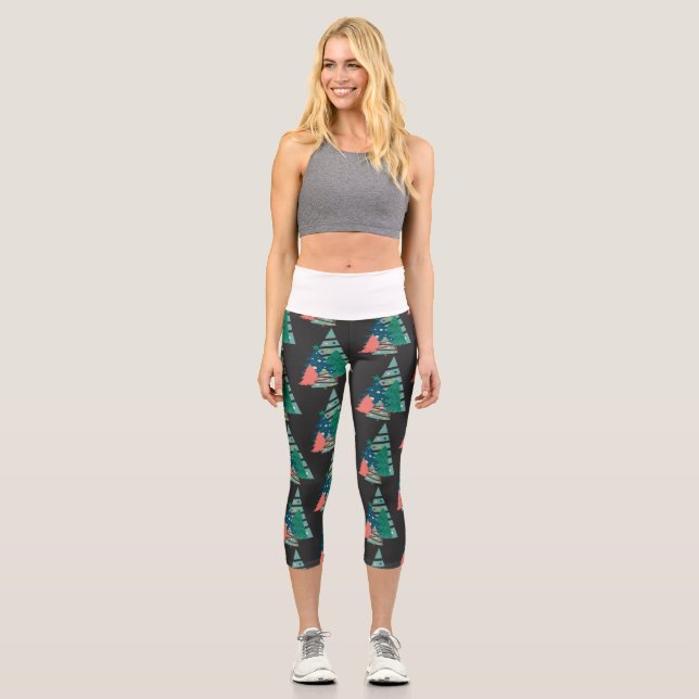 Leggings Capri Diseño de Evergreens de vacaciones (Anverso)