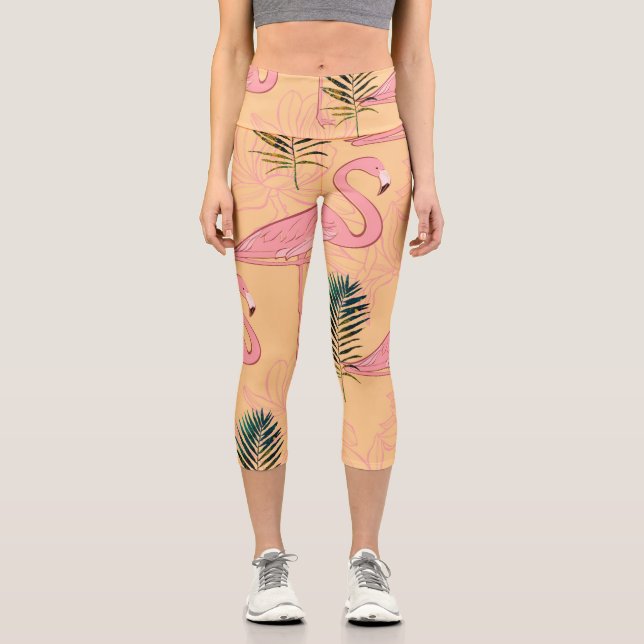 Leggings Capri Diseño de flamenco rosa (Anverso)