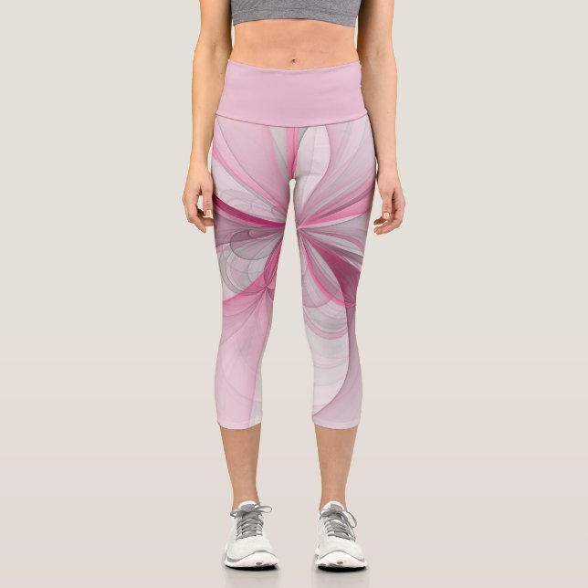 Leggings Capri Diseño de fractal gris rosa claro abstracto modern (Anverso)