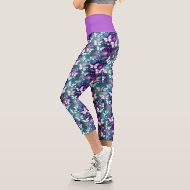 Leggings Capri Diseño de la serie de mariposa mística 1 (Izquierda)