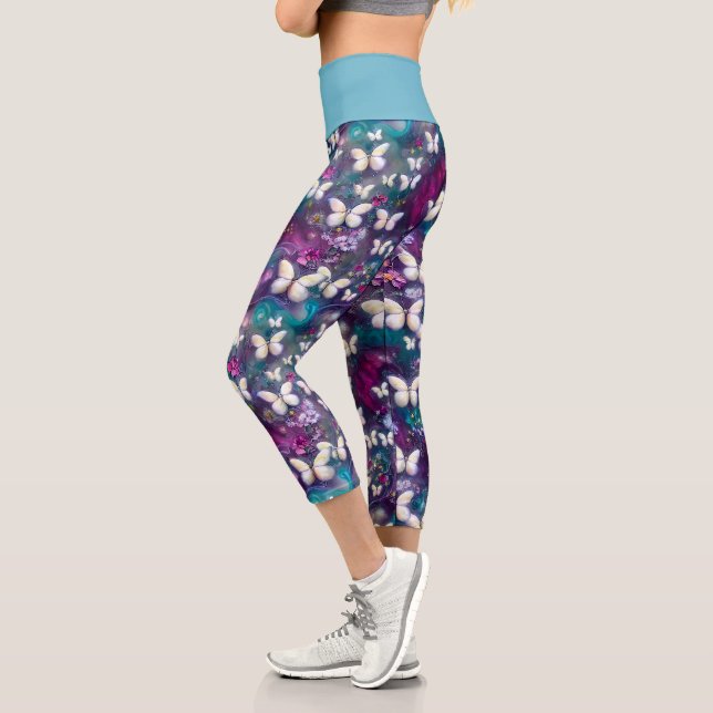 Leggings Capri Diseño de la serie de mariposa mística 5 (Izquierda)