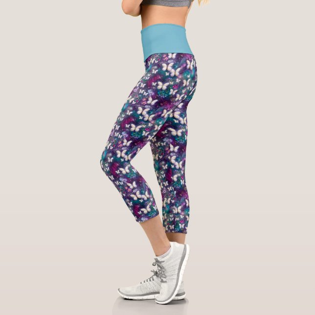 Leggings Capri Diseño de la serie de mariposa mística 5 (Izquierda)
