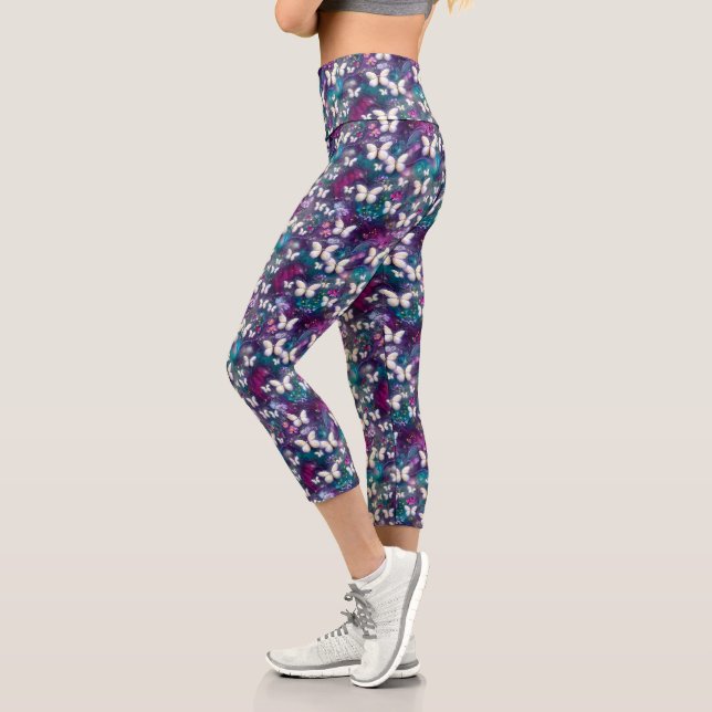 Leggings Capri Diseño de la serie de mariposa mística 5 (Izquierda)