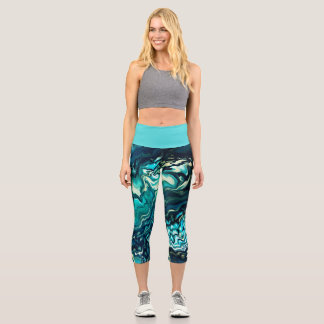 Leggings Capri Diseño de Paint Pour de Swift azul turquesa