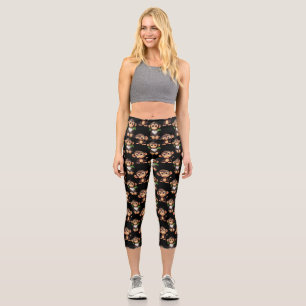Leggings Capri Diseño de patrón de mono negro