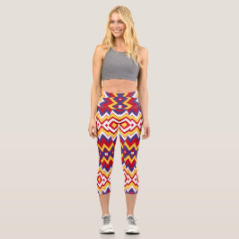 Leggings Capri Diseño de patrones de zigzag de tela multicolor