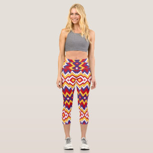 Leggings Capri Diseño de patrones de zigzag de tela multicolor