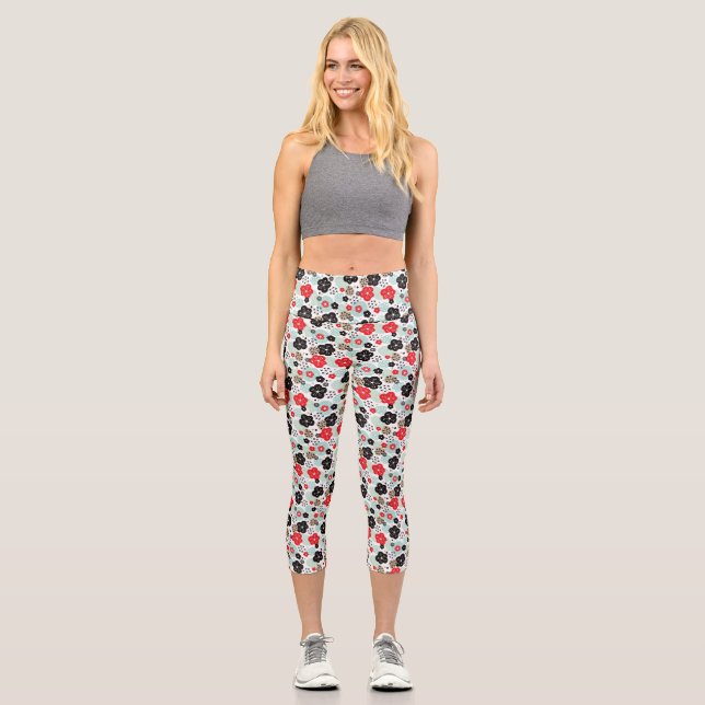 Leggings Capri Diseño de patrones japoneses personalizados Funda- (Anverso)