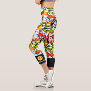 Leggings Capri Diseño de pelotas Super Hero Pop Art Funny Persona