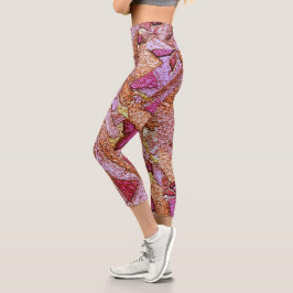 Leggings Capri Diseño de piedras volcánicas púrpura rosa