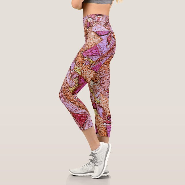 Leggings Capri Diseño de piedras volcánicas púrpura rosa (Izquierda)