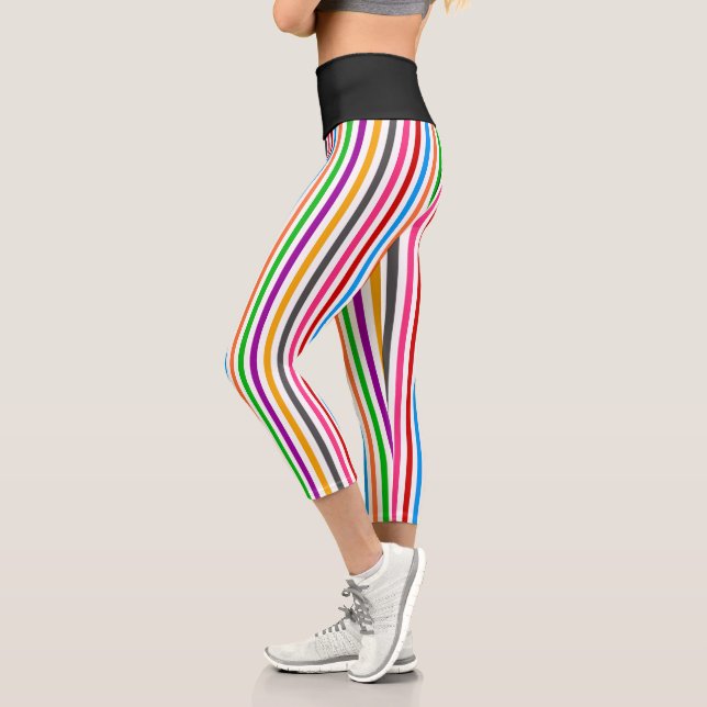 Leggings Capri Diseño de rayas de arcoíris coloridas - Blanco  (Izquierda)
