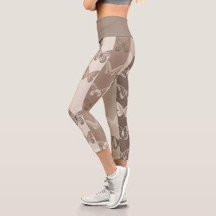 Leggings Capri Diseño de rayas de mariposa de tierra neutra bronc