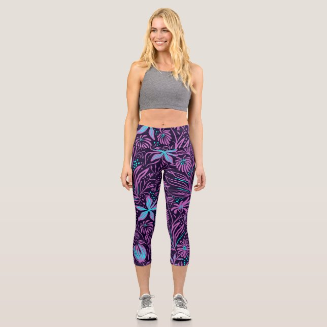 Leggings Capri Diseño de resumen floral (Anverso)