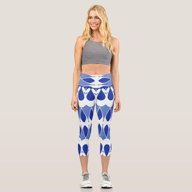 Leggings Capri Diseño de tela azul y blanco (Anverso)