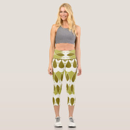 Leggings Capri Diseño de tela verde y blanca