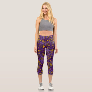 Leggings Capri Diseño de textura de marmol púrpura y dorada de ci