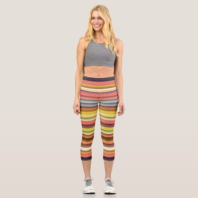 Leggings Capri Diseño de tiras geométricas de varios colores (Anverso)
