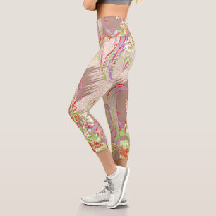 Leggings Capri diseño de un jarrón rojo con flores en él