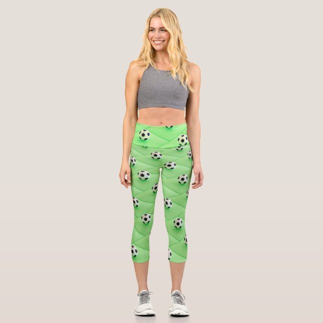 Leggings Capri Diseño del ventilador de fútbol con fondo azul (Anverso)