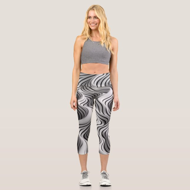 Leggings Capri Diseño elegante de tela de olas 2 (Anverso)
