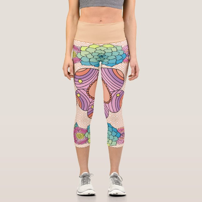 Leggings Capri Diseño floral abstracto grande (Anverso)