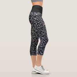 Leggings Capri Diseño floral blanco sobre negro