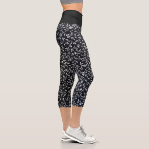 Leggings Capri Diseño floral blanco sobre negro
