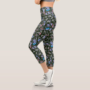 Leggings Capri Diseño floral en piernas de Capri negras