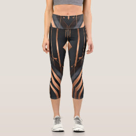 Leggings Capri Diseño geométrico Art Déco de cobre y plata