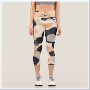 Leggings Capri Diseño inspirado en Art Deco en melocotón y negro