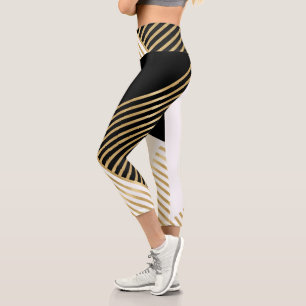 Leggings Capri Diseño moderno de franjas de oro geométricas de