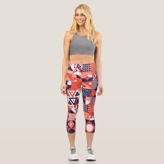 Leggings Capri Diseño retro Bauhaus, geométrico colorido.