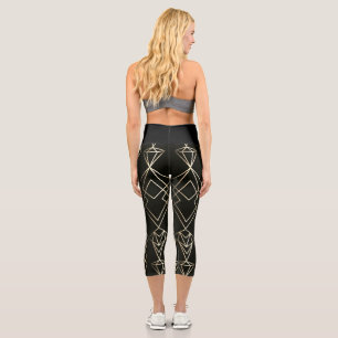 Leggings Capri Diseño retro clásico en negro y oro