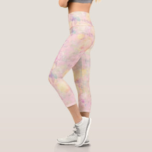 Leggings Capri Diseño rosa floral de rosas blancas amarillas mági
