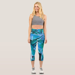 Leggings Capri divertida naturaleza abstracta arte azul verde azu