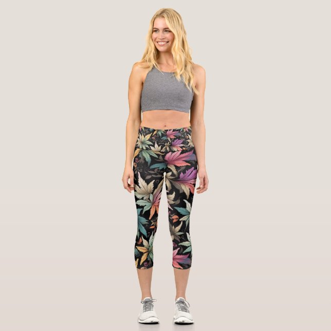 Leggings Capri Divertidas hojas coloridas (Anverso)