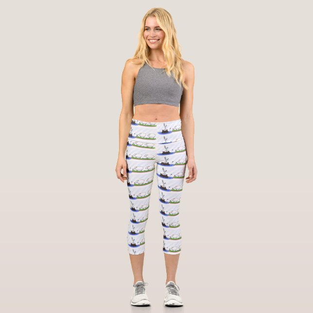 Leggings Capri Divertido hipopótamo birdie dos ovejas (Anverso)