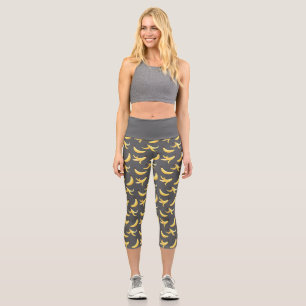 Leggings Capri Divertido patrón de plátano amarillo retro editabl