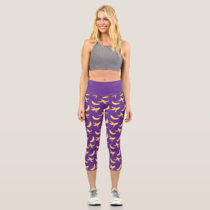 Leggings Capri Divertido patrón de plátano amarillo retro editabl
