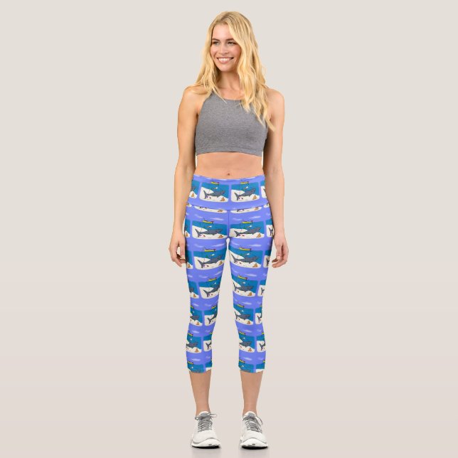 Leggings Capri Divertido tiburón durmiente y personalizado de pes (Anverso)