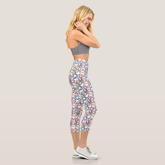 Leggings Capri Dizzy Doodle Círculos En Blanco (Derecha)