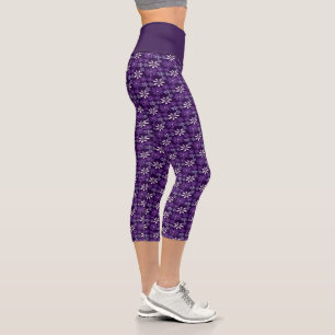 Leggings Capri Doodle de jardín de flores púrpuras