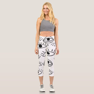 Leggings Capri Doodle eye, patrón creativo sin costuras.