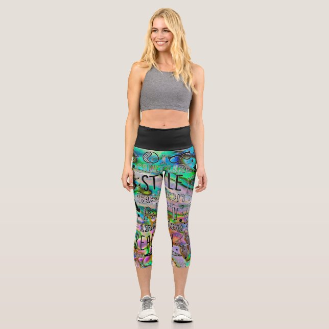 Leggings Capri Doodling en Capris con estilo de alto deseo (Anverso)
