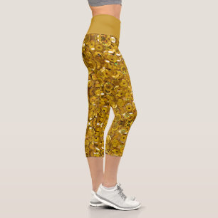 Leggings Capri Dorado oscuro amarillo brillo falso destellos Romá