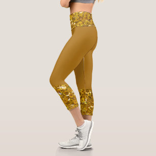 Leggings Capri Dorado oscuro amarillo brillo falso destellos Romá