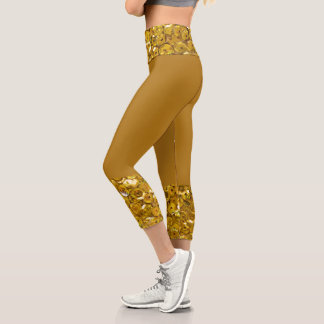 Leggings Capri Dorado oscuro amarillo brillo falso destellos Romá