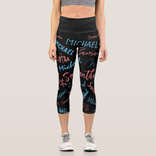 Leggings Capri Dos nombres parejas patrón monograma azul claro ro