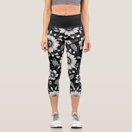Leggings Capri Dosis de margarita en B&W 
